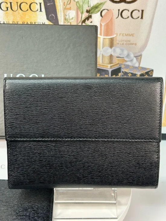 2-Pc GUCCI Jackie Black Leather Bifold Wallet with Checkbook 🖤 - Picture 13 of 17